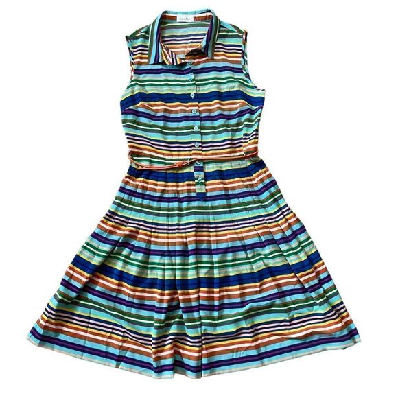 Calvin Klein Bright Stripe Pleated Dress Size 8 - Picture 10 of 17